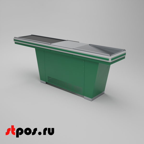00_Кассовый бокс Stream-L-290-Т120 (тр-р120 см, шлиф. нерж., б_выр, уз_нак.), RAL6029, Зеленый, Правый