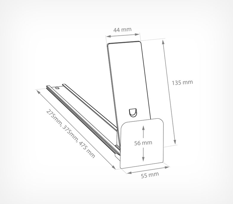 04_Пружинный толкатель наклонный 44х132 мм FORTA GROSSA-2 10-14N, с н.о 55х56 мм, 10-14 ньютонов, 275мм