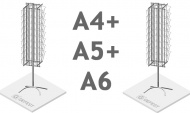 Одновременная выкладка товаров формата А4, А5 и А6 на буклетницах