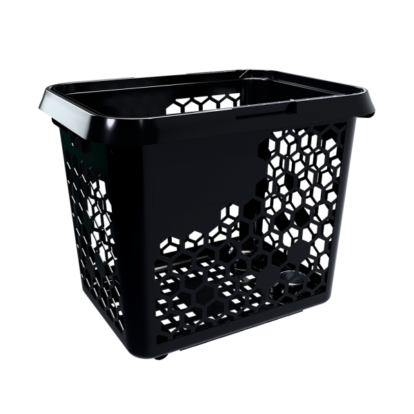 sk_Корзина-тележка пластиковая 4 колеса 80 литров TECHNO XL Черная с одной Черной ручкой