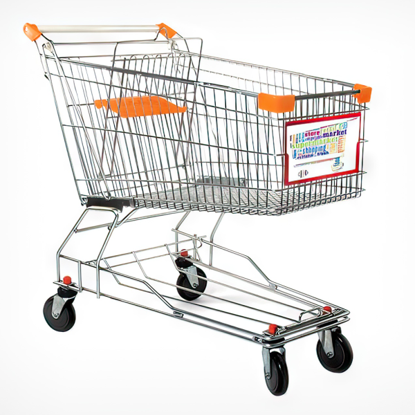 stpos_Тележка покупательская 240 литров, цинк+лак, c детским сидением, c поддоном (азиатский тип), Оранж