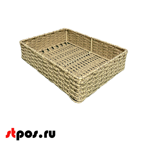 00_Корзина плетенная прямая, 300х400х100 мм, Полиротанг, Натуральный цвет