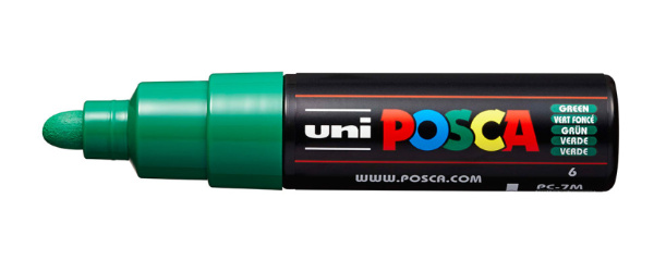 1_Маркер на водной основе POSCA PC-7M, зелёный (GREEN - 6), 4.5 - 5.5 мм, пул. нак.
