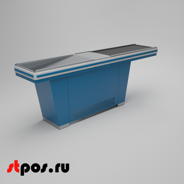 00_Кассовый бокс Stream-L-260S-Т150 (тр-р 150см,ш_нерж.,б_выр_,уз_нак.), RAL5005, Синий, Левый