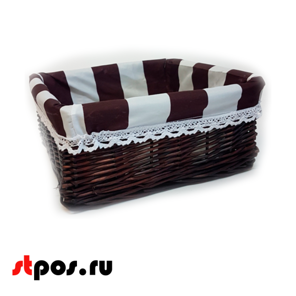 00_Корзина плетеная из натуральной ивовой лозы, прямоугольная , внутри ткань, 240х210 мм, Темная
