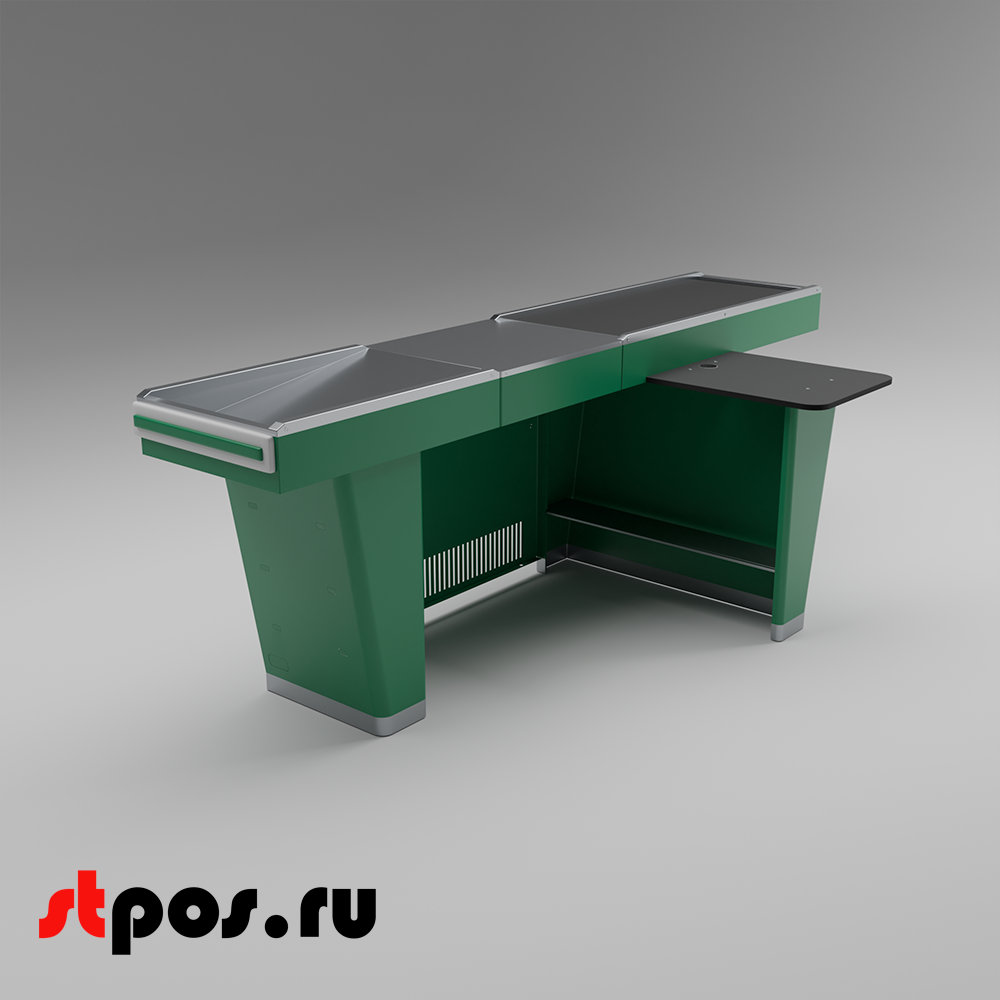 02_Кассовый бокс Stream-L-290-Т120 (тр-р120 см, шлиф. нерж., б_выр, уз_нак.), RAL6029, Зеленый, Правый