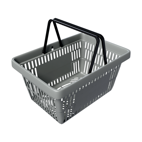 sk_Корзина покупательская пластиковая с 2 ручками, 20 л, УСИЛЕННАЯ, RAL7005 Серый