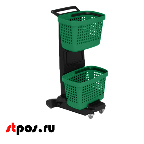00_НАБОР Тележка SNUPY черная с двумя зелеными пластиковыми корзинами GREAT 28л