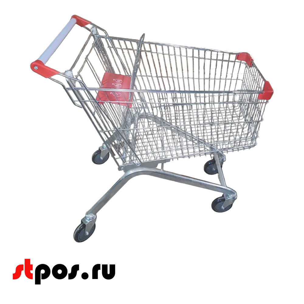 02_Тележка покупательская 125 л (колесо 125мм), цинк+лак, c детским сидением (европейский тип), Красный