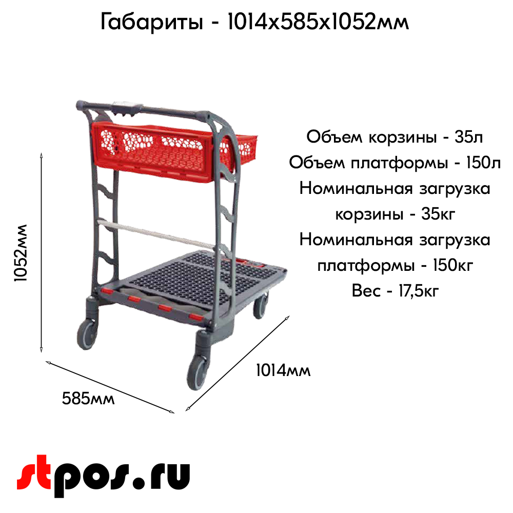 06_Тележка грузовая с корзиной F150, пластиковая, 1014х585х1052мм, Серая