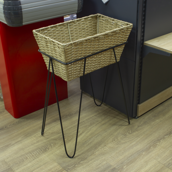 00_Корзина плетеная 500х300х250мм, трапециевидная на металлической подставке 250х450х600мм, полиротанг