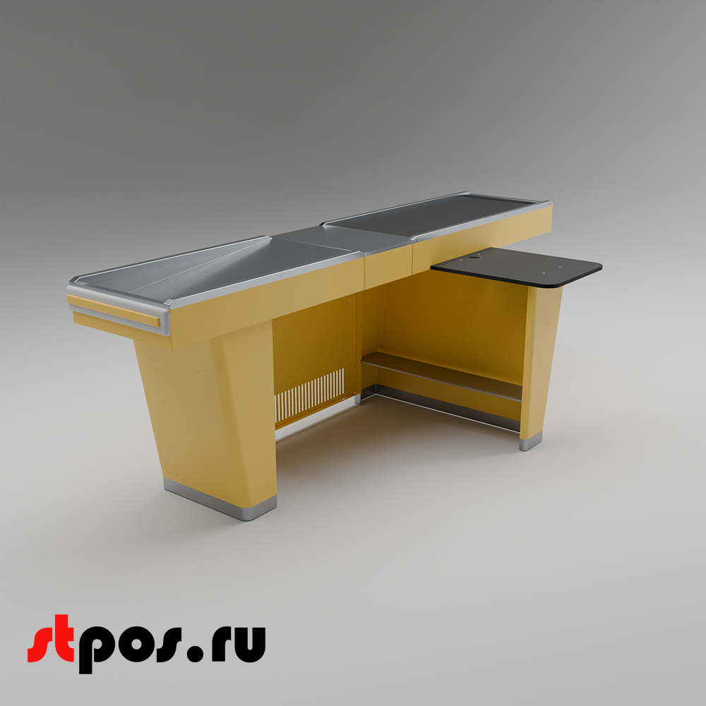 02_Кассовый бокс Stream-L-260S-Т150 (тр-р 150см,ш_нерж.,б_выр_,уз_нак.), RAL1018, Желтый, Правый
