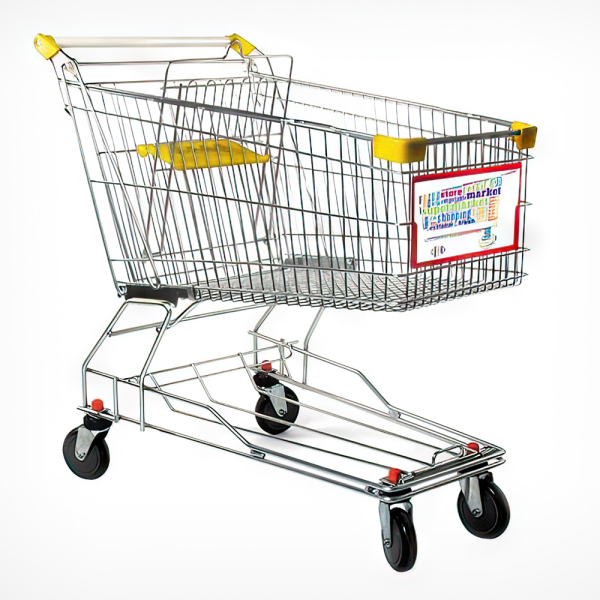 stpos_Тележка покупательская 180 литров, цинк+лак, c детским сидением, c поддоном (азиатский тип), Желтый