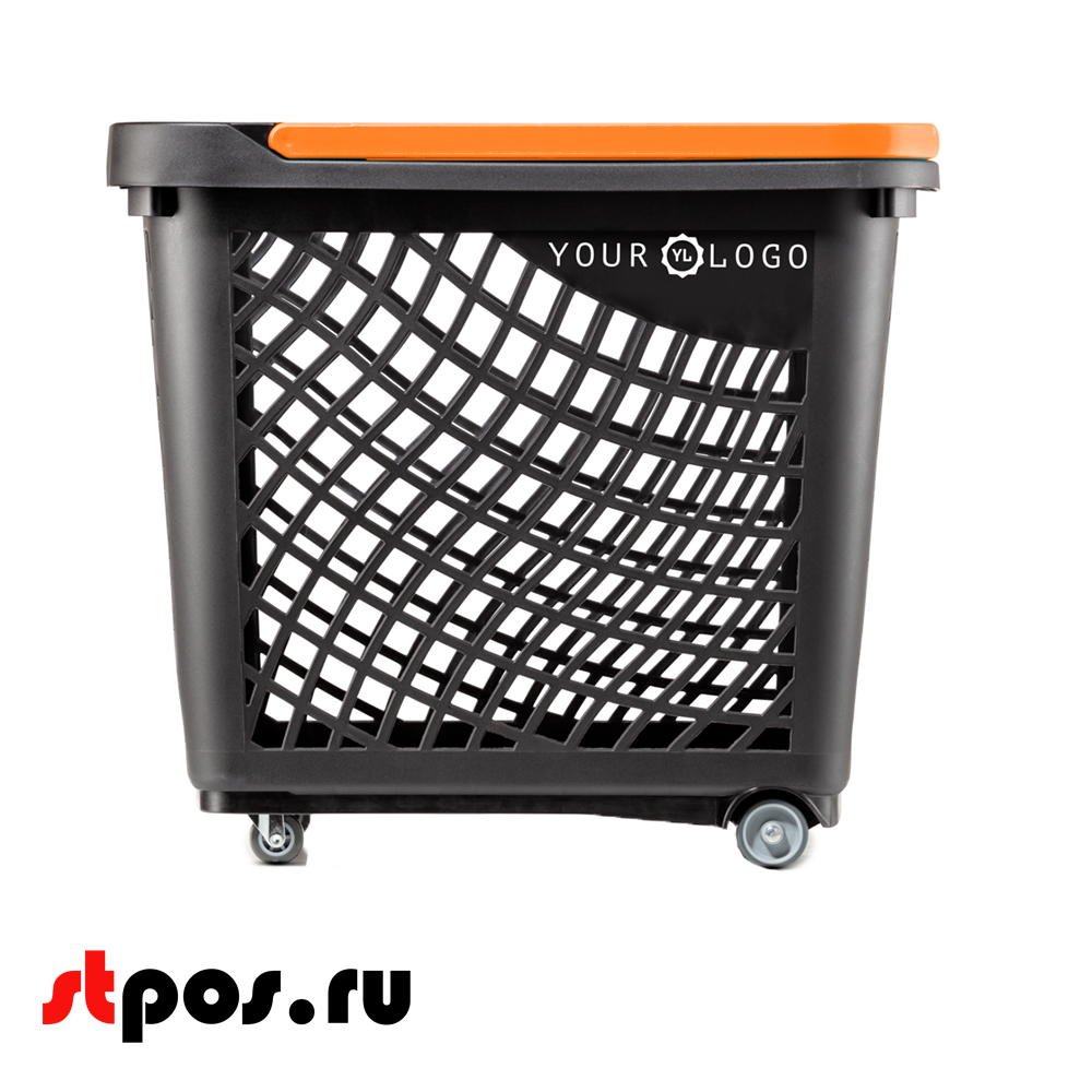 02_Корзинка покупательская Wanzl GT60eco 63л,До35кг,4 колеса(2поворот.),RAL9005 Чёрный, Ручка оранжевая