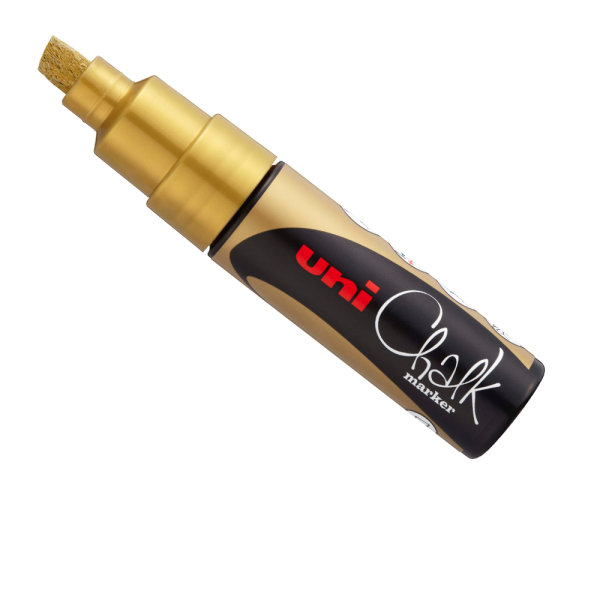 02_Маркер меловой Uni Chalk 8K 8мм клиновидный ЗОЛОТОЙ