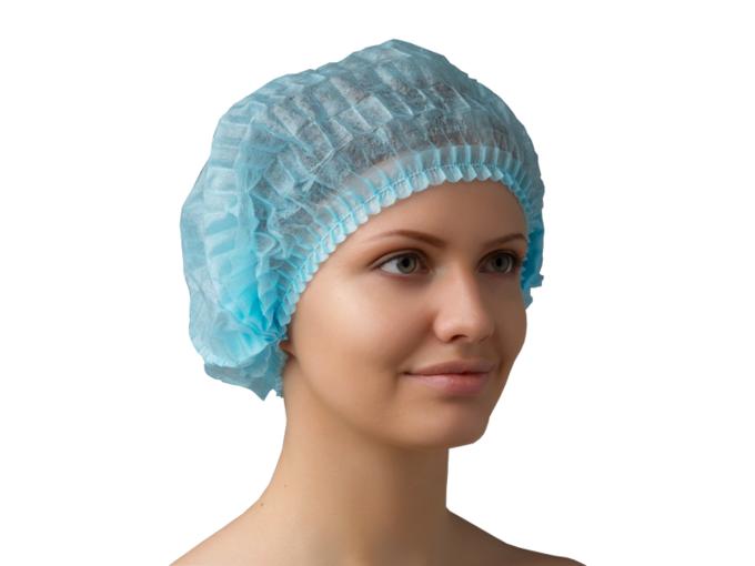 02_Шапочка одноразовая Шарлотта нетканая спанбонд ГОЛУБАЯ (100шт. в упак.)