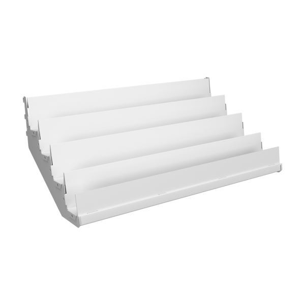sk_Полка 4-х ярусная с обратным наклоном для канцтоваров 665мм(для25/50сер),Глянец,RAL9016 Белый