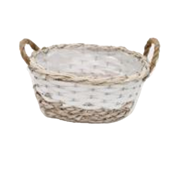 01_Корзина плетеная овальная, из натуральной ивовой лозы, две ручки, внутри пленка,330х270 мм