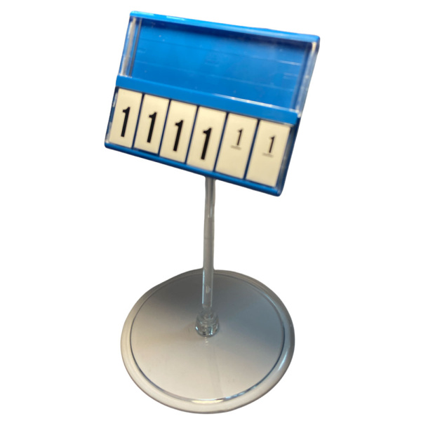 1_Кассета цен А8 ГОЛУБАЯ regular на ПРОЗРАЧНОМ держ.100мм на больш.круг.подстав.PC-BASE-XL-CLIP-А8-1