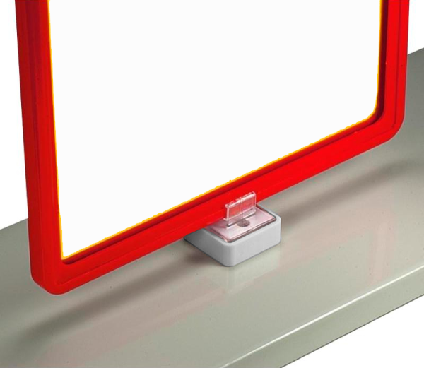 01_НАБОР КРАСНАЯ пластиковая рамка А4 на одном БЕЛОМ магните под углом 90°