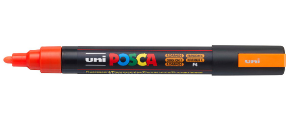 1_Маркер на водной основе POSCA PC-5M, флуоресцентно-оранжевый (F. ORAN - F4), 1.8 - 2.5 мм, пул. на