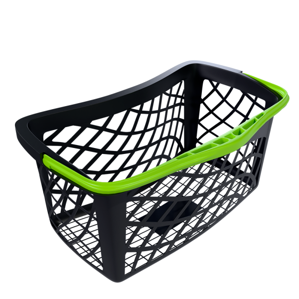 sk_Корзинка покупательская GT26eco 26л, RAL9005 Чёрный с зелёной ручкой 