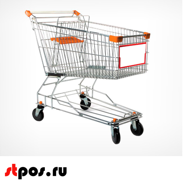 00_Тележка покупательская 180 литров, цинк+лак, c детским сидением, c поддоном (азиатский тип), Оранж