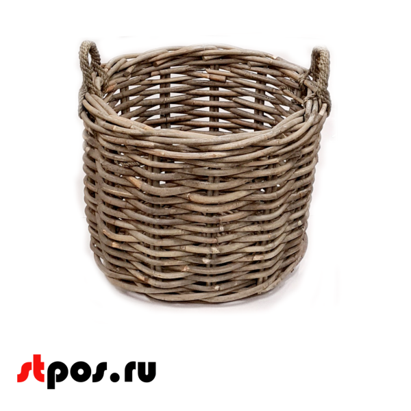 00_Корзинка круглая плетеная из натурального ротанга, D-810 мм, высота 650 мм, Темно-серый