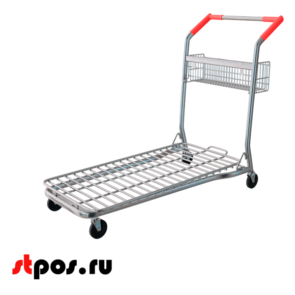 00_Тележка грузовая C1 с корзиной Сетчатая платформа до 150 кг, 1052х1002х578 мм цинк, Красный