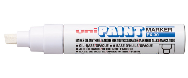 1_Маркер-краска PAINT PX-30 для письма по любой поверхности, линия 4-8,5мм,клиновидный, БЕЛЫЙ