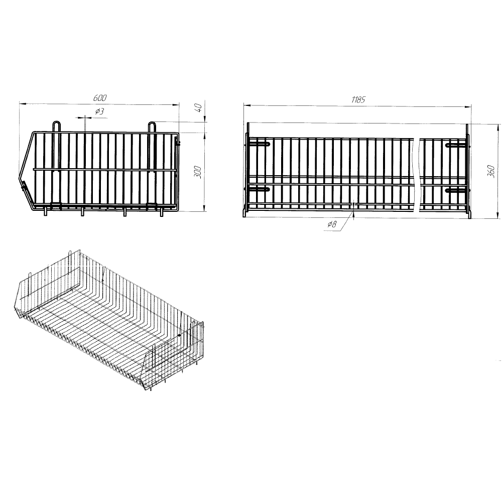 Корзина штабелируемая 1200х600х300 мм, окрашенная RAL7016