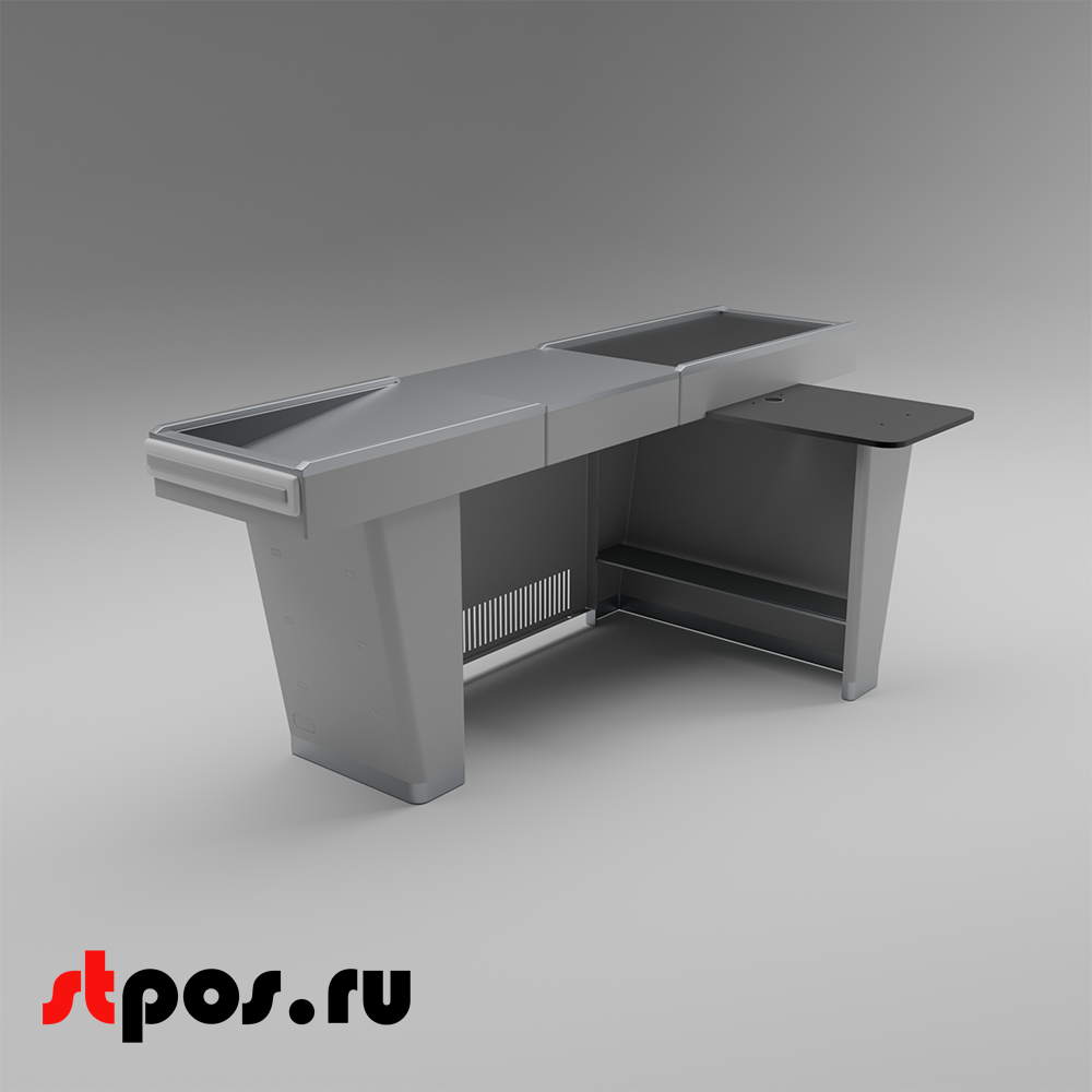 02_Кассовый бокс Stream-L-220-Т90 (тр-р 90см, ш.нерж.,без вырезов,узкий нак.), RAL9022, Серый, Правый