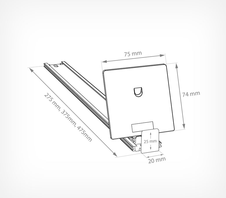 03_Пружинный толкатель наклоный 75х74 мм FORTA QUADRA-1 10-14N,с ограничит. 20х25мм,10-14ньютонов,485мм 03_Пружинный толкатель наклоный 75х74 мм FORTA QUADRA-1 10-14N,с ограничит. 20х25мм,10-14ньютонов,485мм