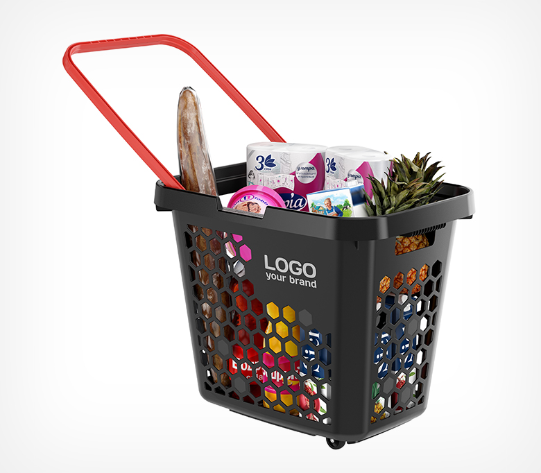 03_Корзина-тележка пластиковая 4 колеса, 80 литров, Черная с Черной ручкой