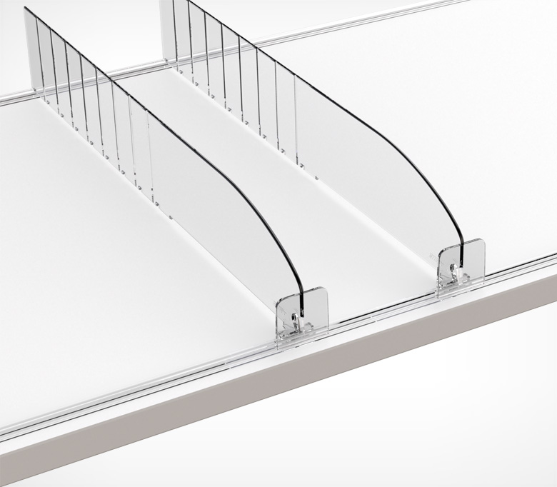 03_Разделитель пластиковый 60мм обламывающийся c передним огранич.30мм DIV60-ВТ30 285-485мм, Прозрачный