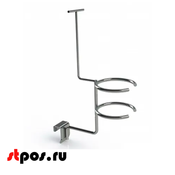 00_Держатель для фена с ценникодержателем цинк-хром (на штангу 30х15)