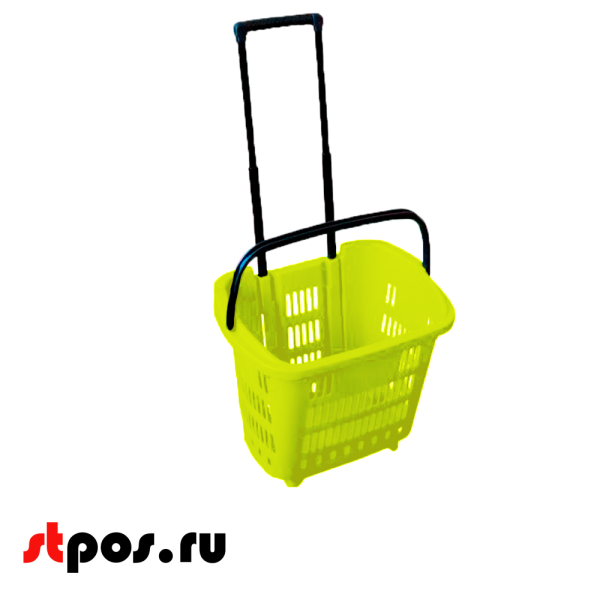08_Корзина тележка пластиковая 2 колеса 34л, 2 ручки, Желтый, YE