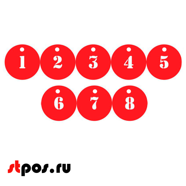 00_Наклейка для нумерации сумочных шкафов (трафарет), D-100 номера 1-8, красная