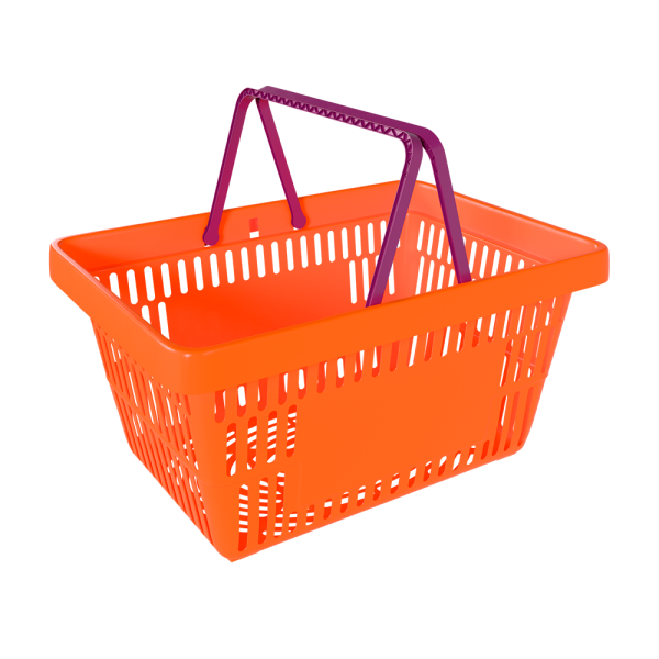 sk_1_Корзина покупательская пластиковая ОРАНЖЕВАЯ (флюр) с 2 ручками цвета фуксия УСИЛЕННАЯ ROCK SE 20 л
