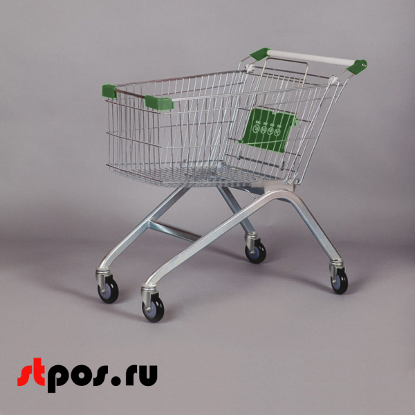 01_Тележка покупательская 60л, 725х450х950 мм, цинк-лак, (европейский тип), с детским сиденьем, Зеленый