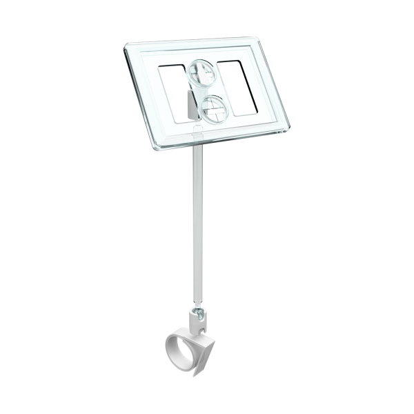 sk_Рамка ТЕХНО А8 прозрачная, белый держатель TECHNO ROLL-VL-L улитка на край посуды, ножка 100мм