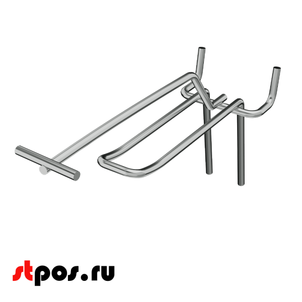 00_Крючок для перфорации двойной с ценникодержателем 150мм, хром, d4,0мм, Шаг 50мм