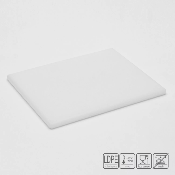 01_Доска разделочная гладкая матовая, длина 325 мм, ширина 265, высота 15 мм, полиэтилен, Белая