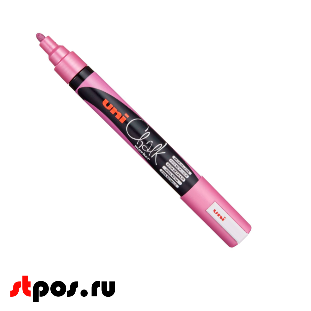 01_Маркер меловой Uni Chalk PWE-5M 1,8-2,5 мм овальный, Розовый металлик