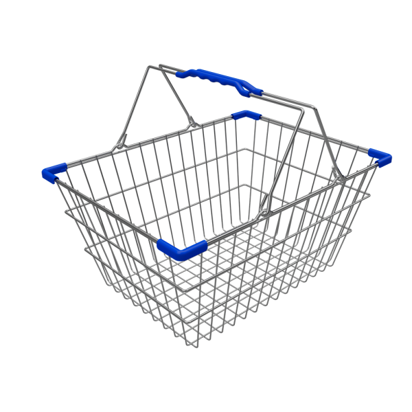 sk_Корзина покупательская металлическая с двумя складывающимися ручками 20 л, Хром, Синяя