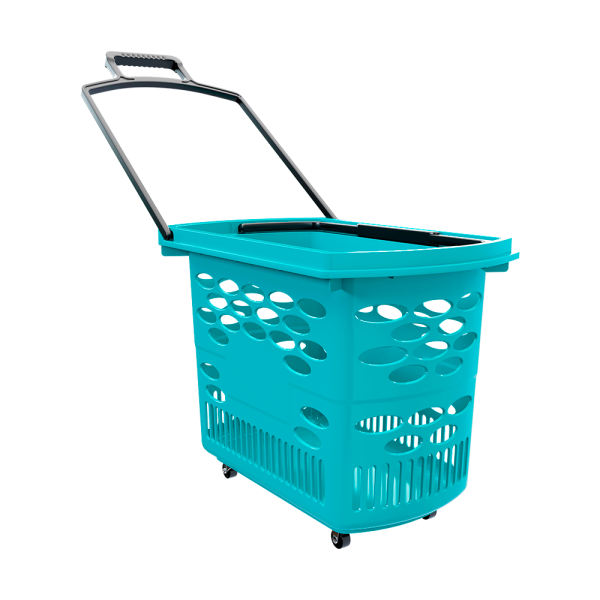 sk_Корзина-тележка пластиковая 4 колеса 38 литров TECHNO, с 2 черными ручками, RAL5021, Бирюзовый