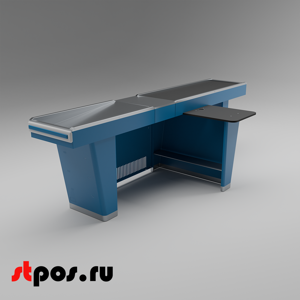 02_Кассовый бокс Stream-L-290S-Т150 (тр-р 150см,шл_нерж, б_выр.,уз_нак), RAL5005, Синий, Правый