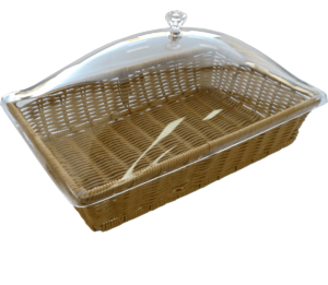 01_Корзина из полиротанга 380х240 (высота бортика 80мм) с крышкой из поликарбоната