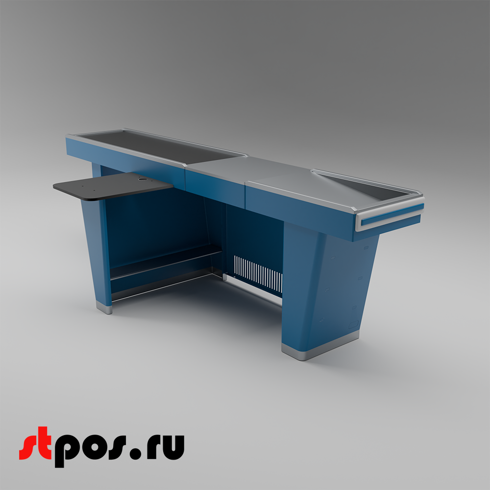 02_Кассовый бокс Stream-L-290-Т150 (тр-р 150см,шл_нерж.,б_выр,уз_нак), RAL5005, Синий, Левый