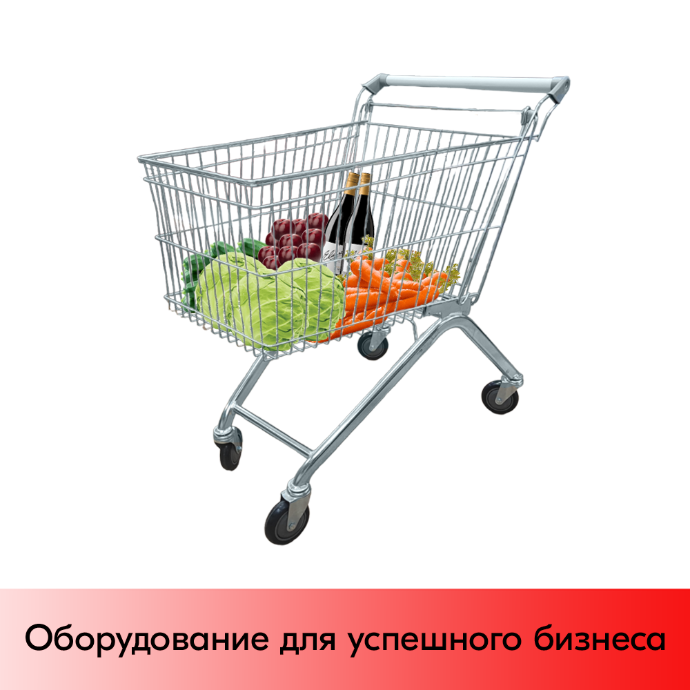 01_Тележка покупательская INT 100л, цинк+лак без детского сидения (европейский тип), Тёмно-серый